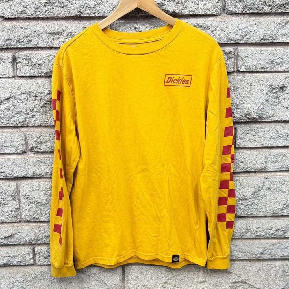 Dickies Golden Yellow Long Sleeve Tee with Red Checkered Sleeves